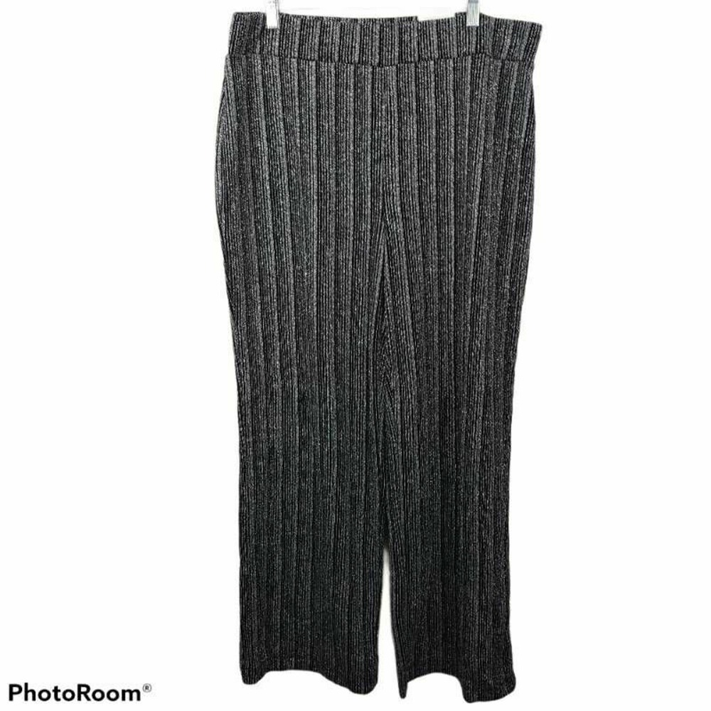 NWT JM Collection Wide Leg Pants Black Striped 1X